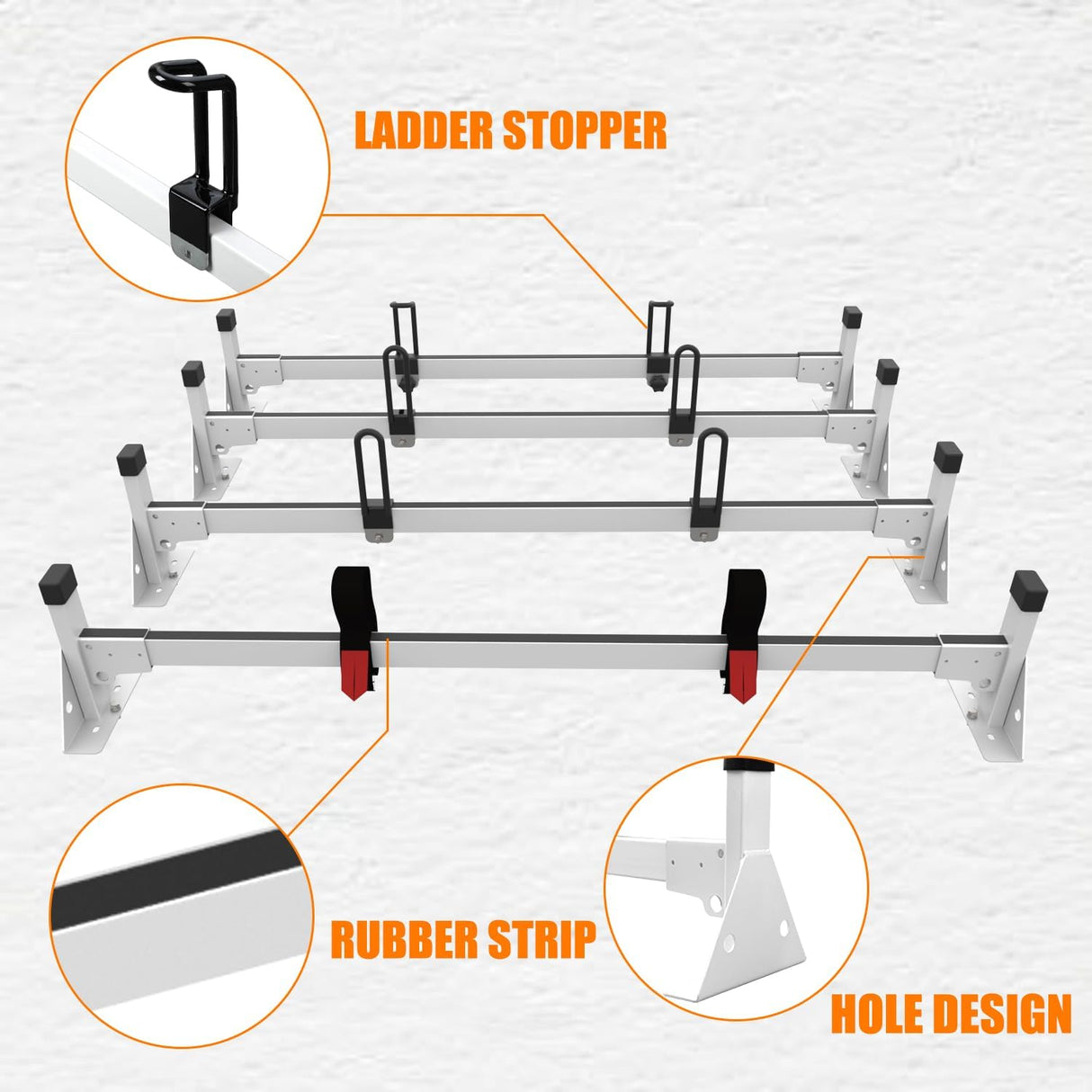 MELIPRON Roof Ladder Rack Fit for 2015-On Ford Transit 150 250 350 4 Crossbars Cargo Van Max Load Capacity 1000lbs-5