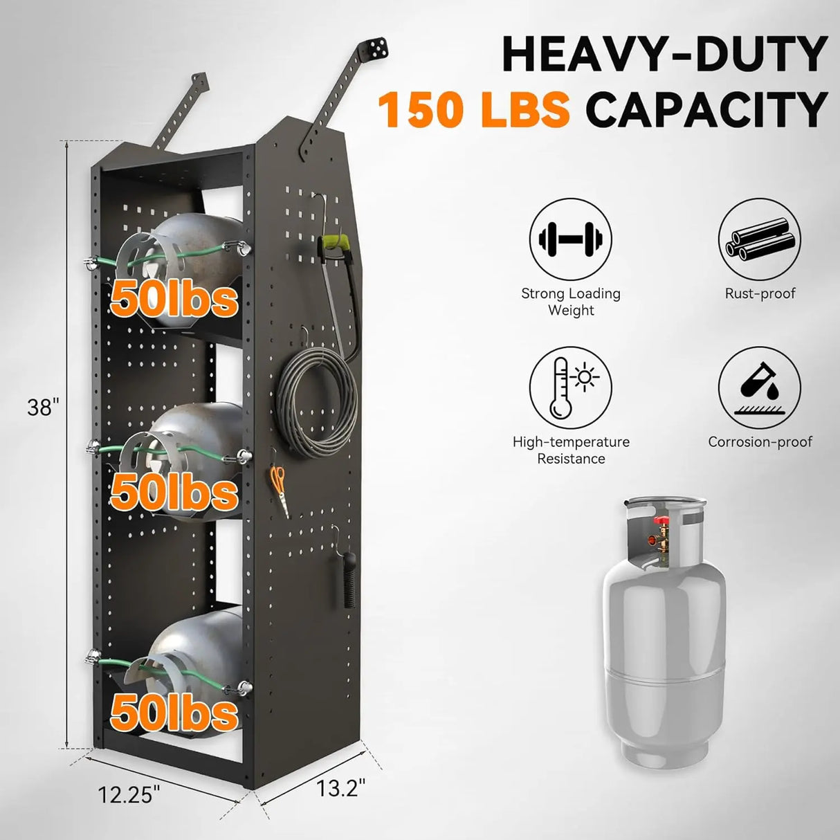 Van Refrigerant Tank Rack Steel Freon Tank Holder - 38" H x 12.2" W x 13" D - MELIPRON