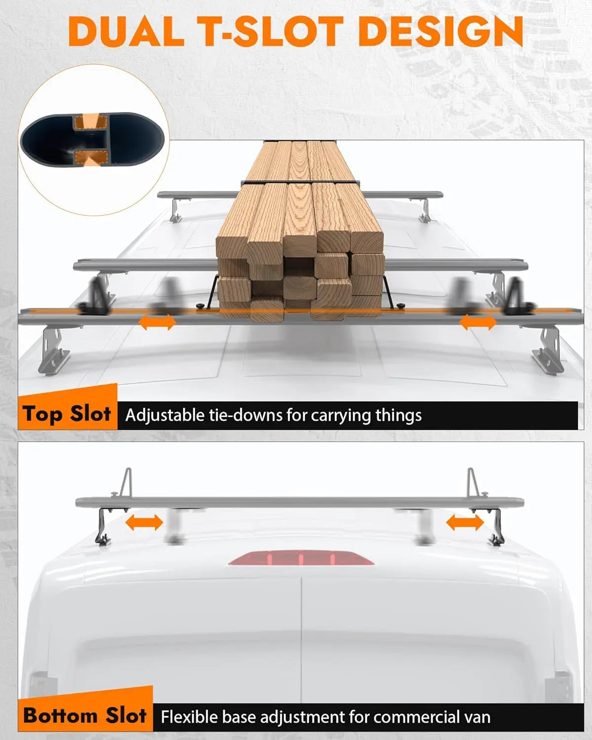 3 Crossbars 63" Aluminum Van Roof Rack for Ford Transit, Ram Promaster, Nissan NV - MELIPRON