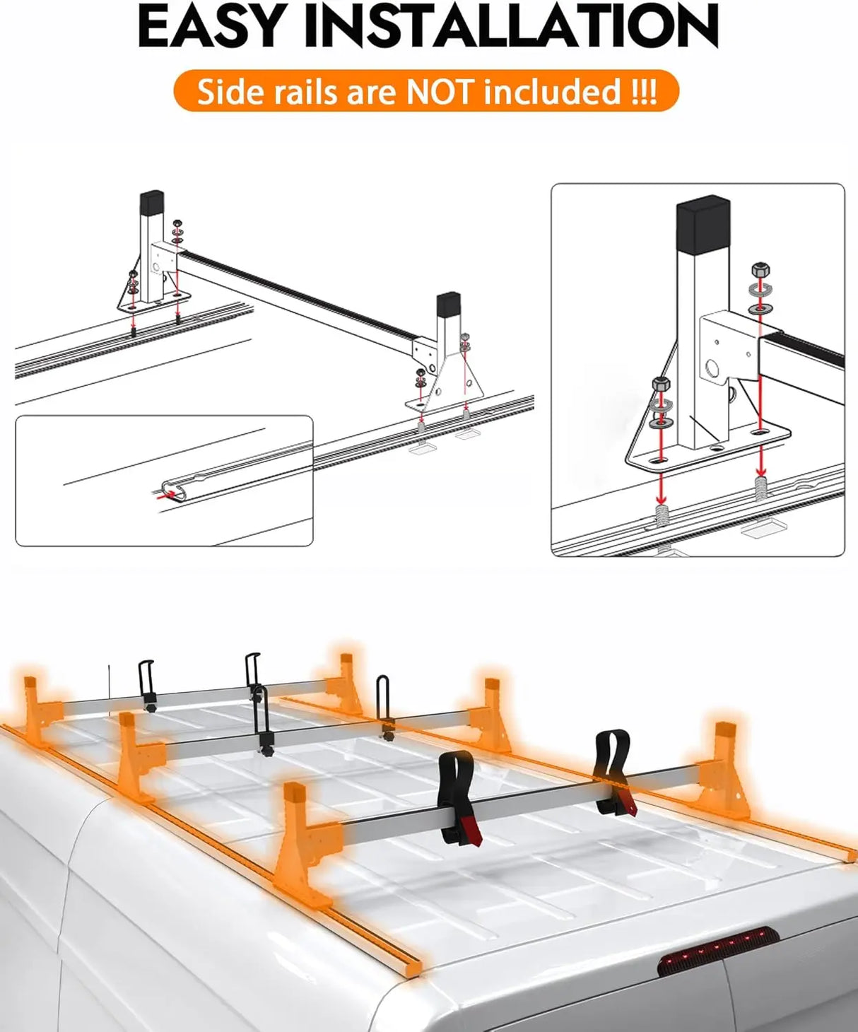 3 Crossbars Van Roof Ladder Racks for Sprinter Low Roof 144"/170"/170" - MELIPRON