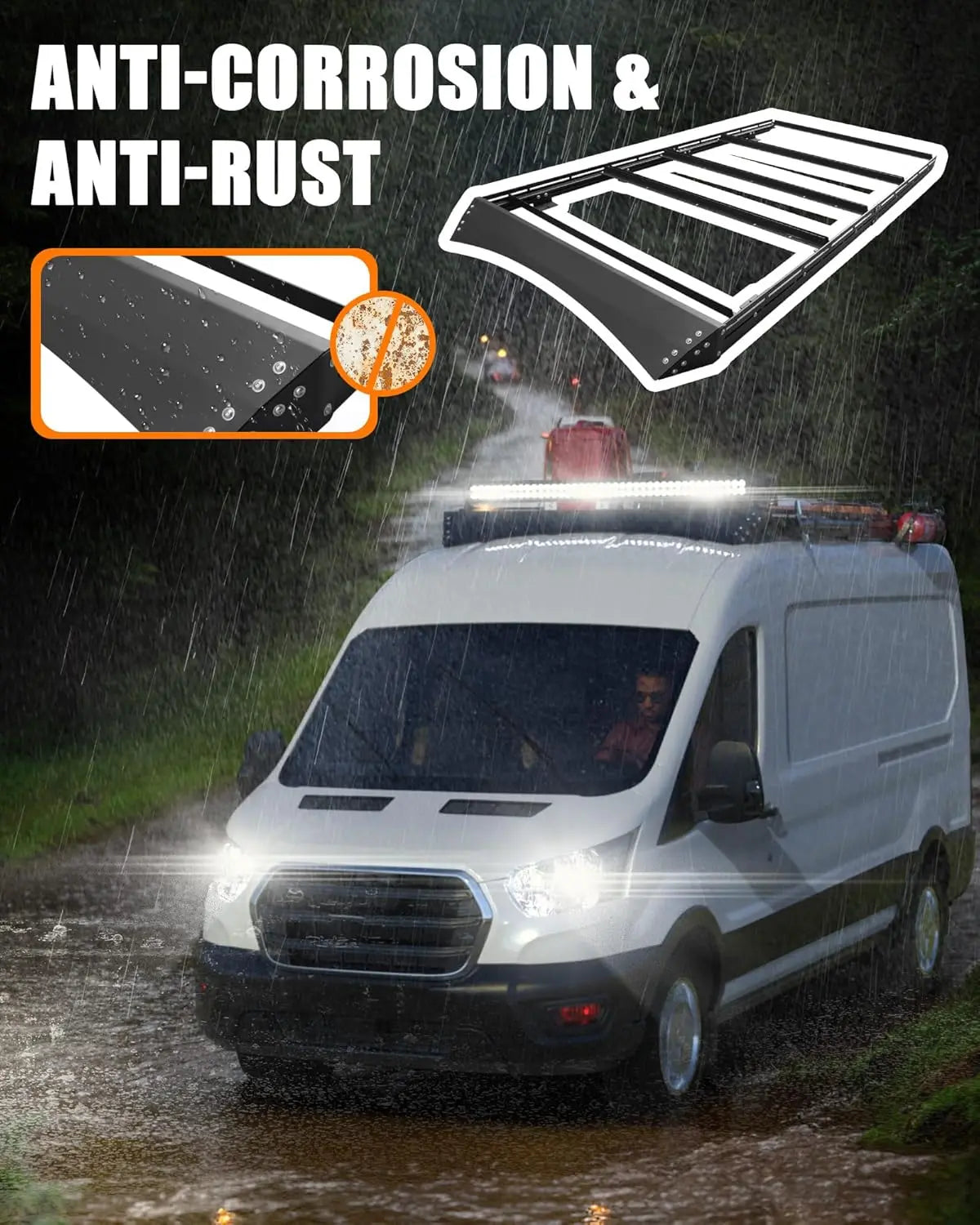Aluminum Van Roof Rack Pro for Ford Transit 148" – Solar Panel Brackets & Wind Fairing - MELIPRON