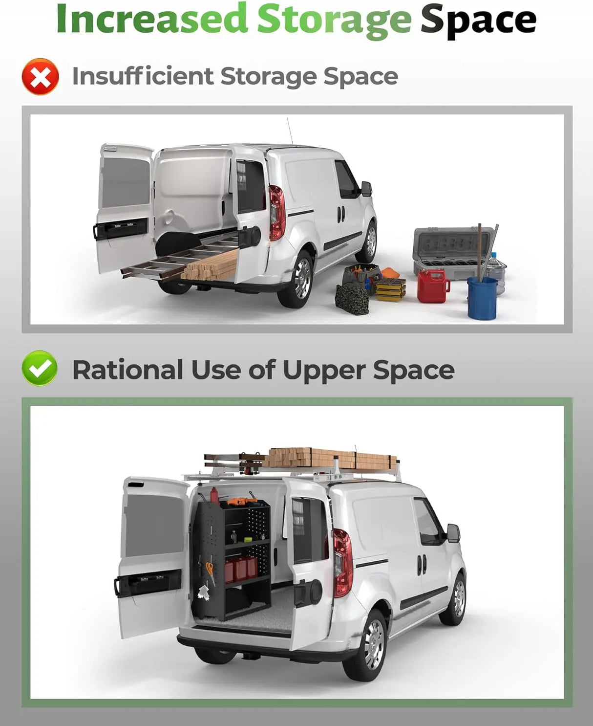 Van Roof Ladder Racks for RAM ProMaster City 2 Bars with Rear Cargo Roller - MELIPRON