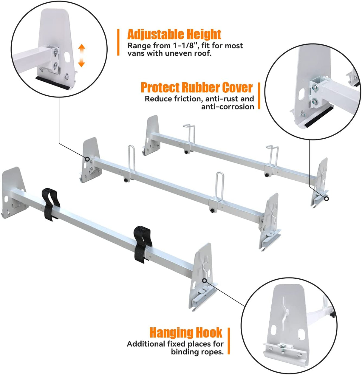 melipron ladder rack for van for 1996-2023 Chevy Express 1500 2500 3500, Ford E-series, GMC Savana-3
