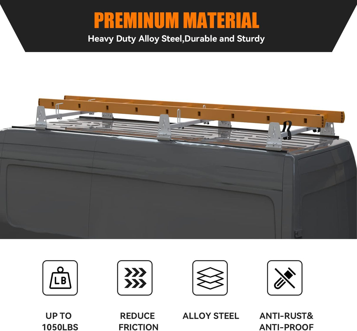 Van Roof Rack for Ford E150 250 350 Chevy Chevrolet Express 1500 2500 3500 GMC Savana with Rain Gutters-14