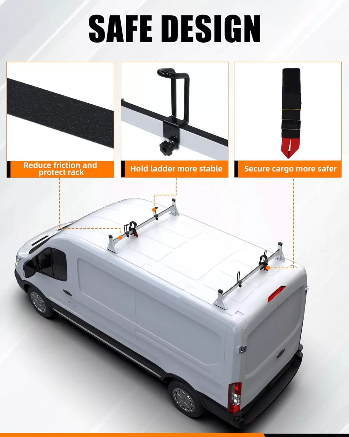 Melipron 2 Crossbars Van Roof Ladder Racks-6