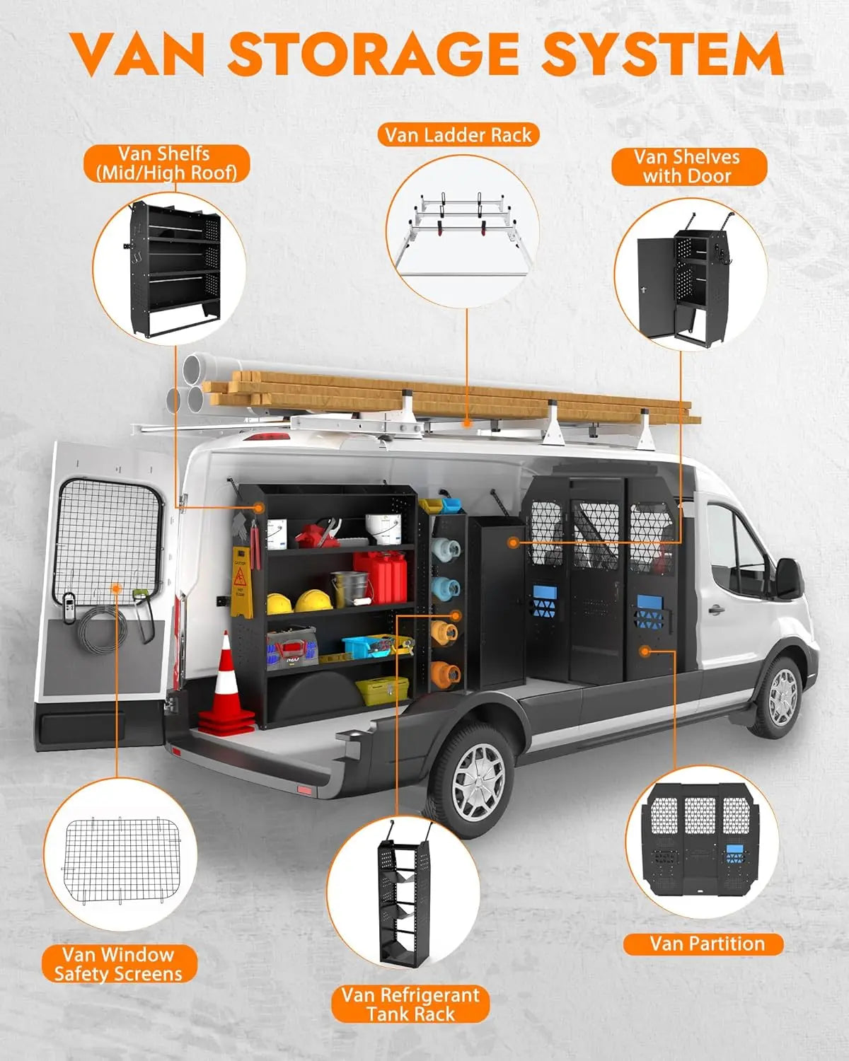 Mid/High Van Roof Steel Cargo Van Shelves Storage - MELIPRON