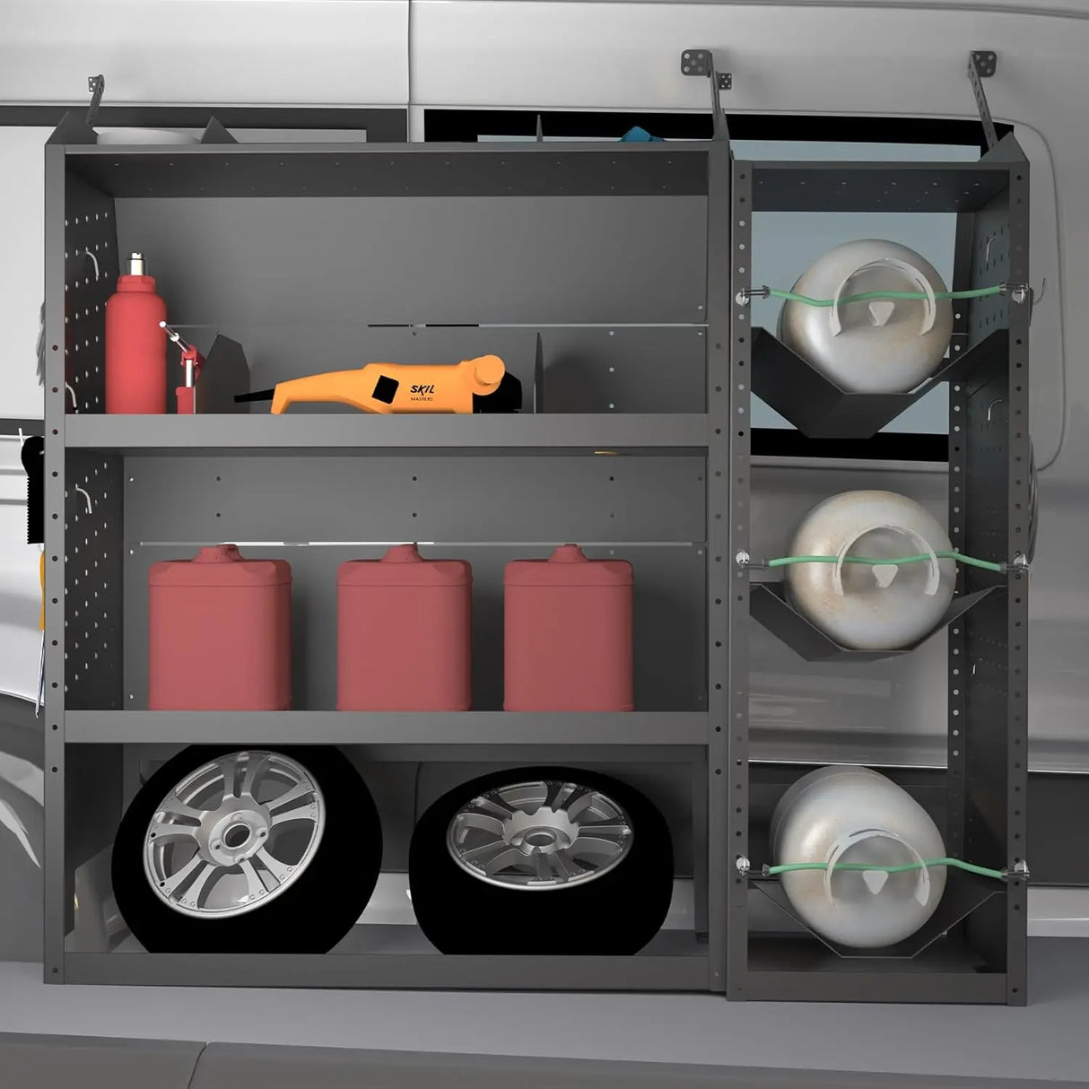 Van Refrigerant Tank Rack Steel Freon Tank Holder - 38" H x 12.2" W x 13" D - MELIPRON