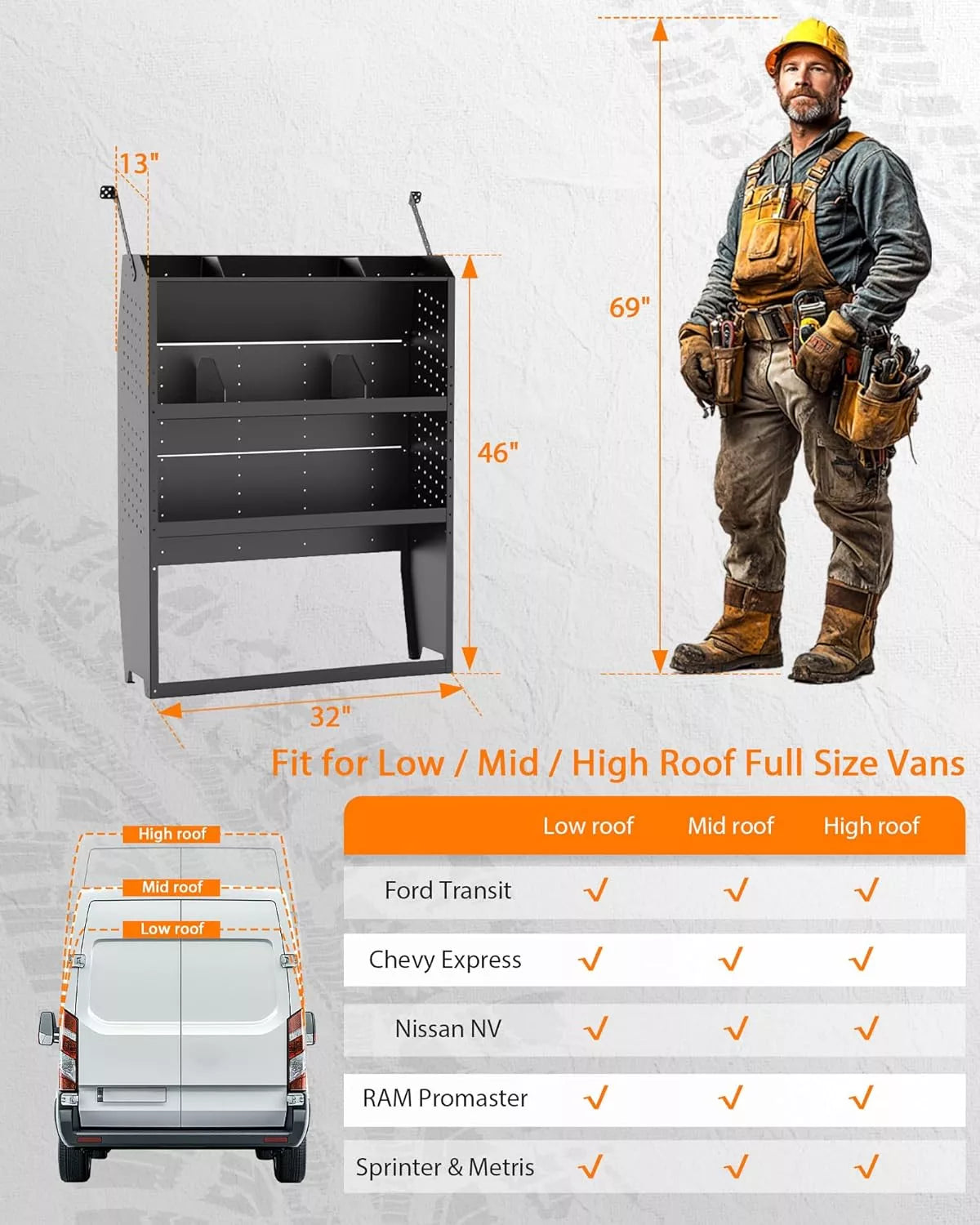 Melipron 46" H x 13" D Steel Cargo Van Shelving Storage-7