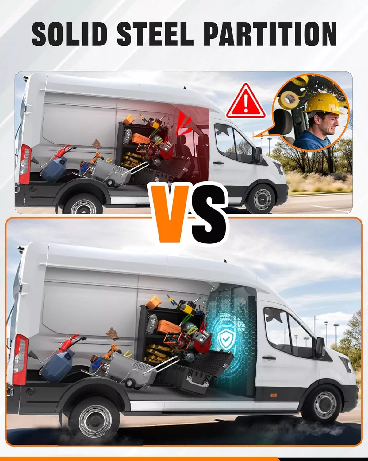 MELIPRON Van Partition Bulkhead Fit for Ford Transit 150 250 350 High Roof with Door Handle