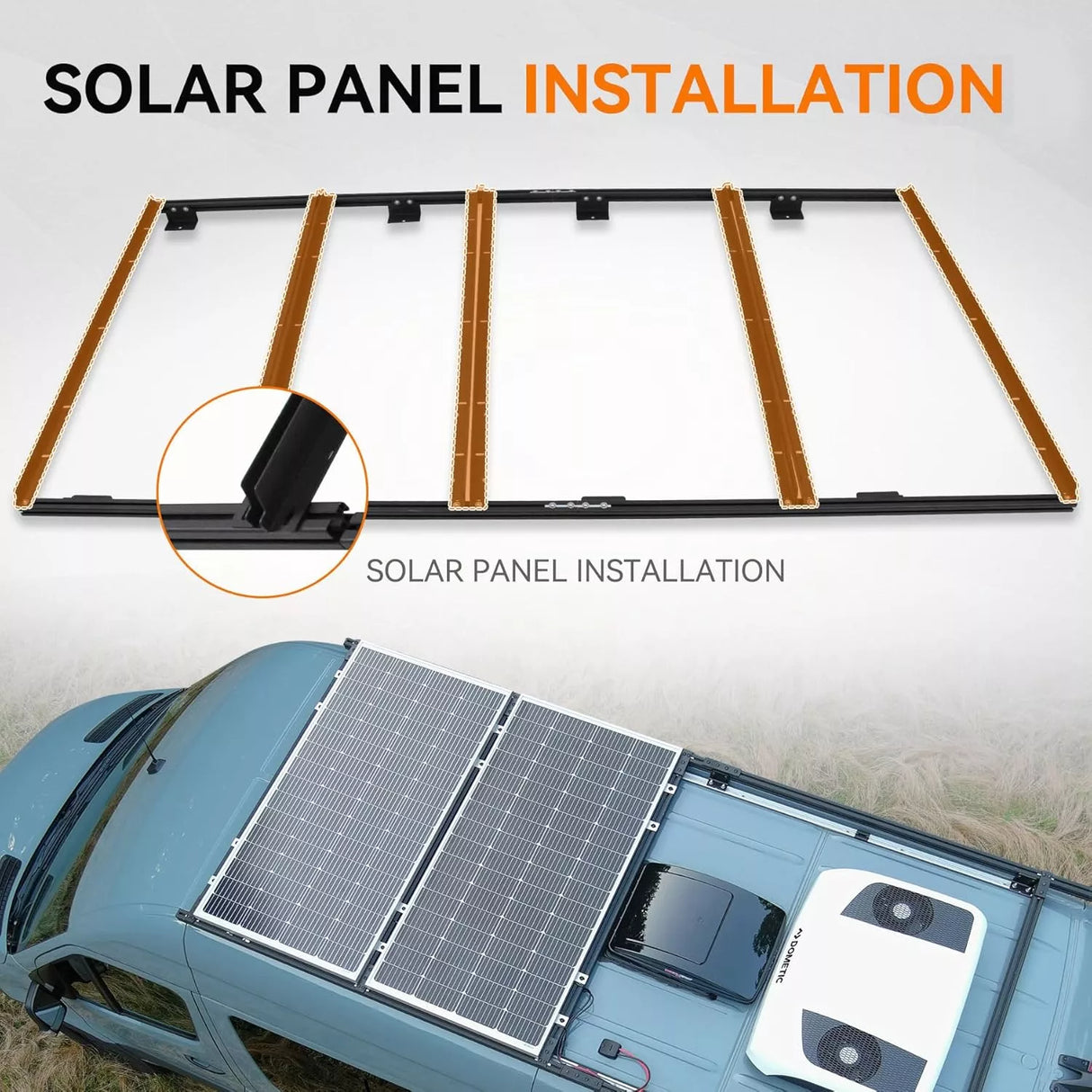 Aluminum Van Roof Rack Pro for Ford Transit 148" for Solar Panels Installation-8