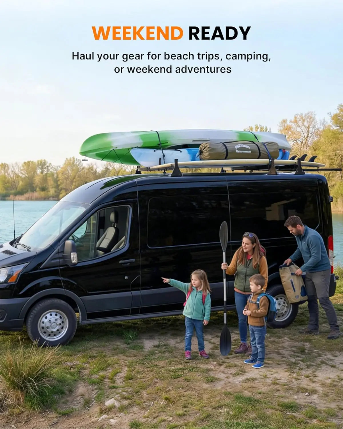 800lbs Van Roof Ladder Rack with Rear Roller Fits for 2015-2025 Ford Transit 150 250 350, Steel Cargo Van Rack with Anti-Rust Coating, Ideal for Transporting Ladders, Pipes-9