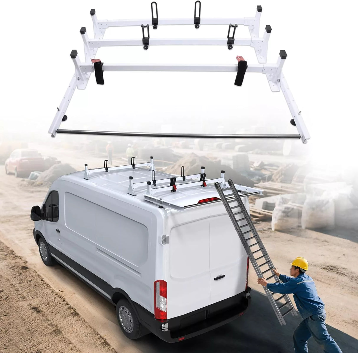 Melipron Van Roof Ladder Racks with Wind Deflector-9