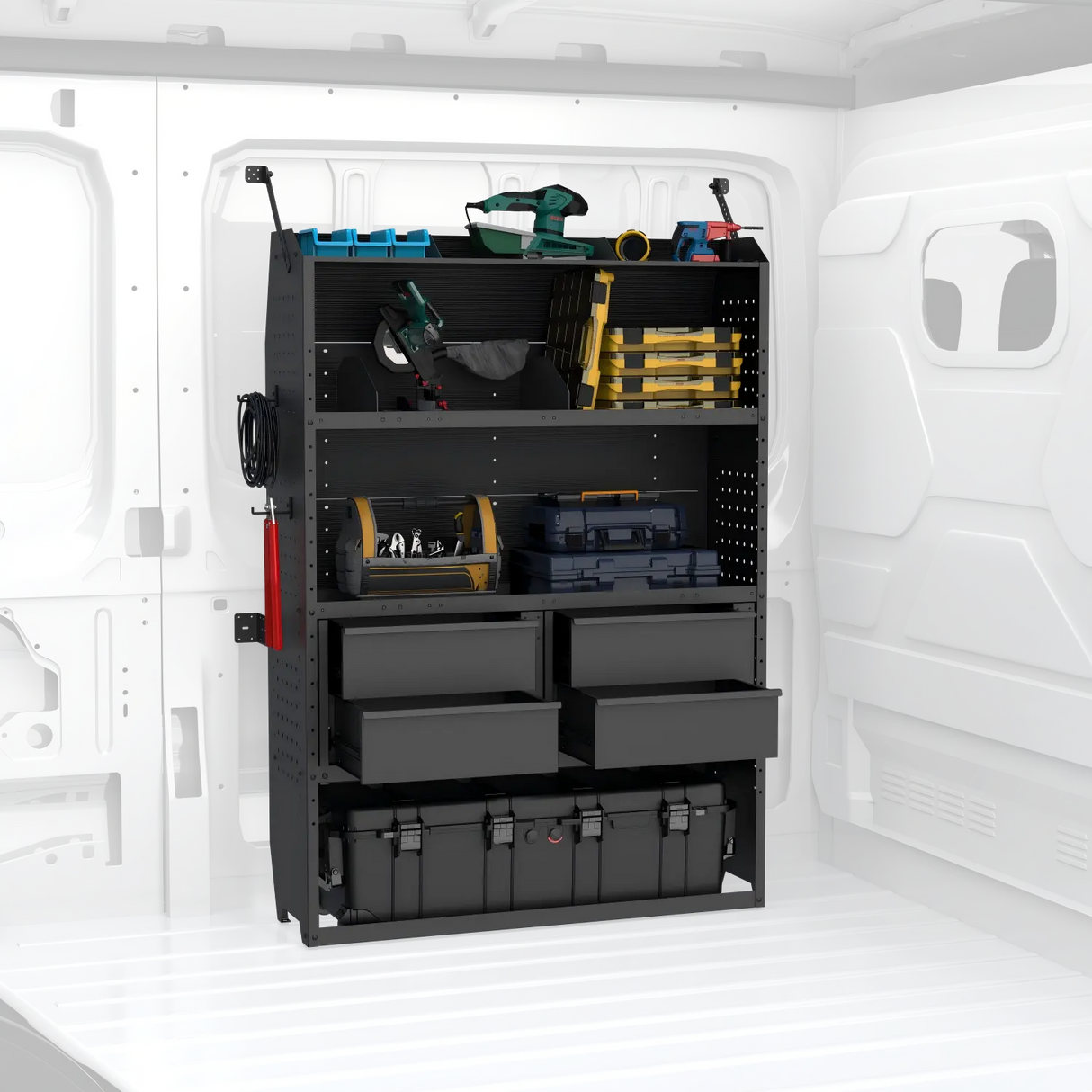 【Preorder】MELIPRON 60"H x 13"D Cargo Van Shelving Storage with Lockable Drawers for Ford Transit, RAM ProMaster, Chevy Express, Sprinter Mid & High Roof