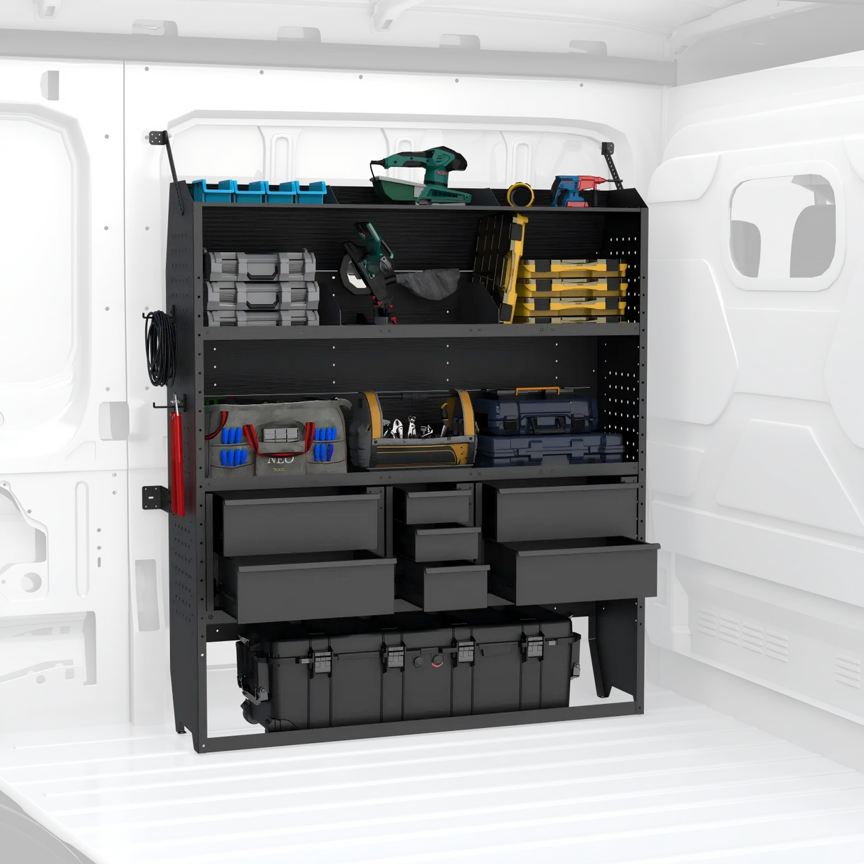 MELIPRON 60"H x 13"D Cargo Van Shelving Storage with Lockable Drawers for Ford Transit, RAM ProMaster, Chevy Express, Sprinter Mid & High Roof -2
