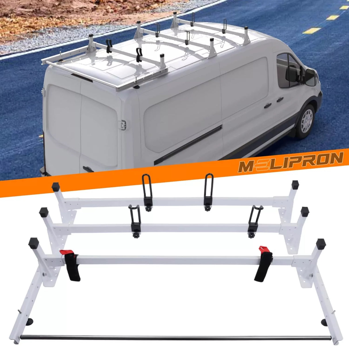 Melipron Van Roof Ladder Racks with Wind Deflector-1