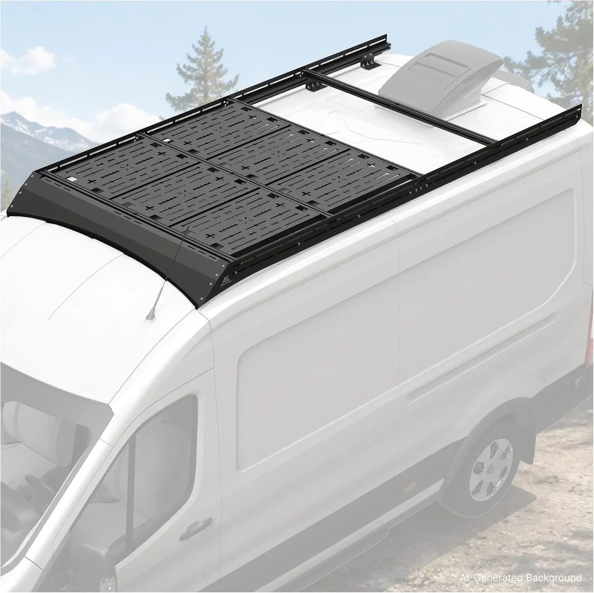 MELIPRON Ford Transit 148" Mid Roof Aluminum Roof Rack – Heavy-Duty Utility Platform with 6pcs Molle Decks for Solar Panels & Overland Gear
