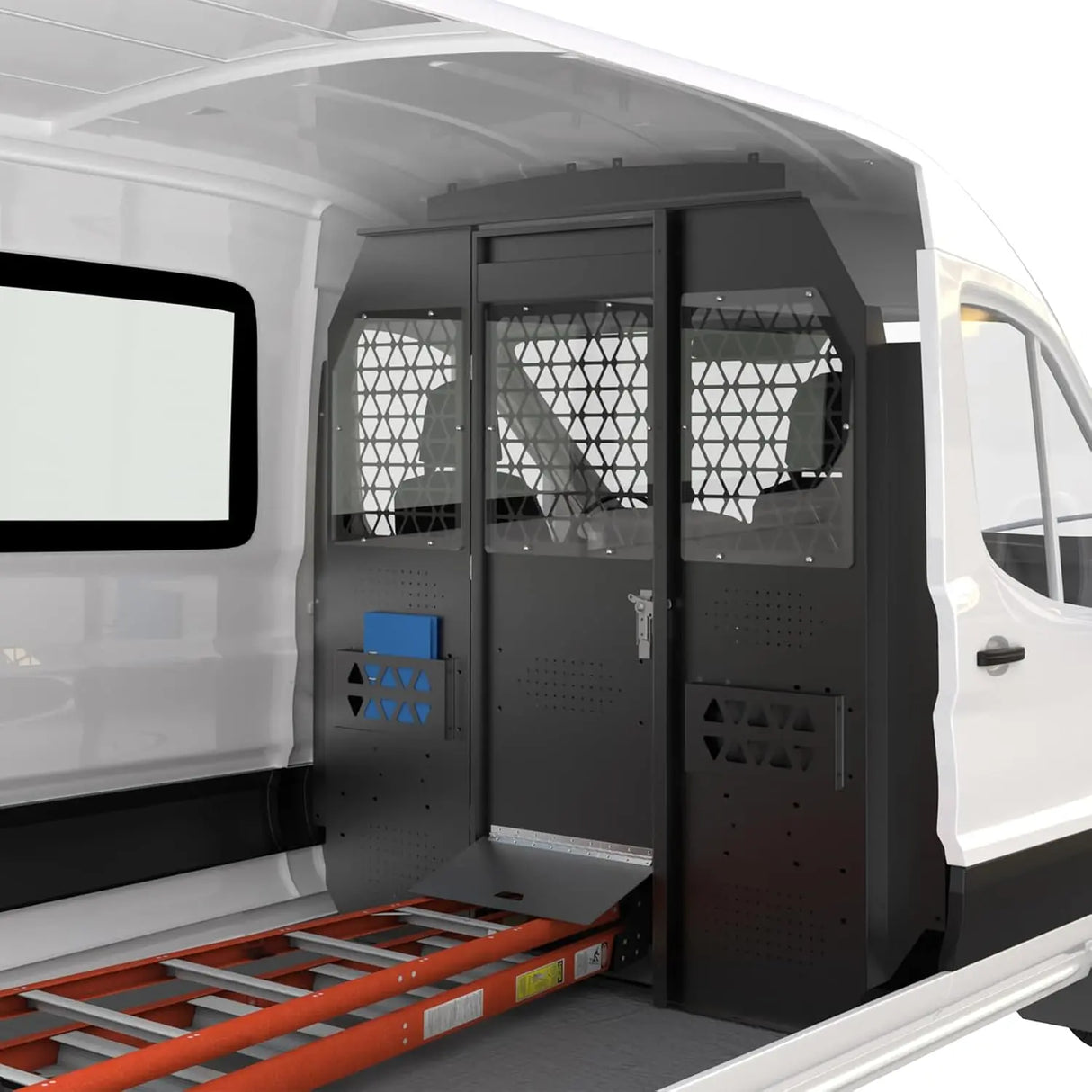 Melipron Ford Transit Van Partition & 52″ W x 60″ H x 13″ D Steel Shelving, Fits Transit 150/250/350 Mid-Roof 2014–2026