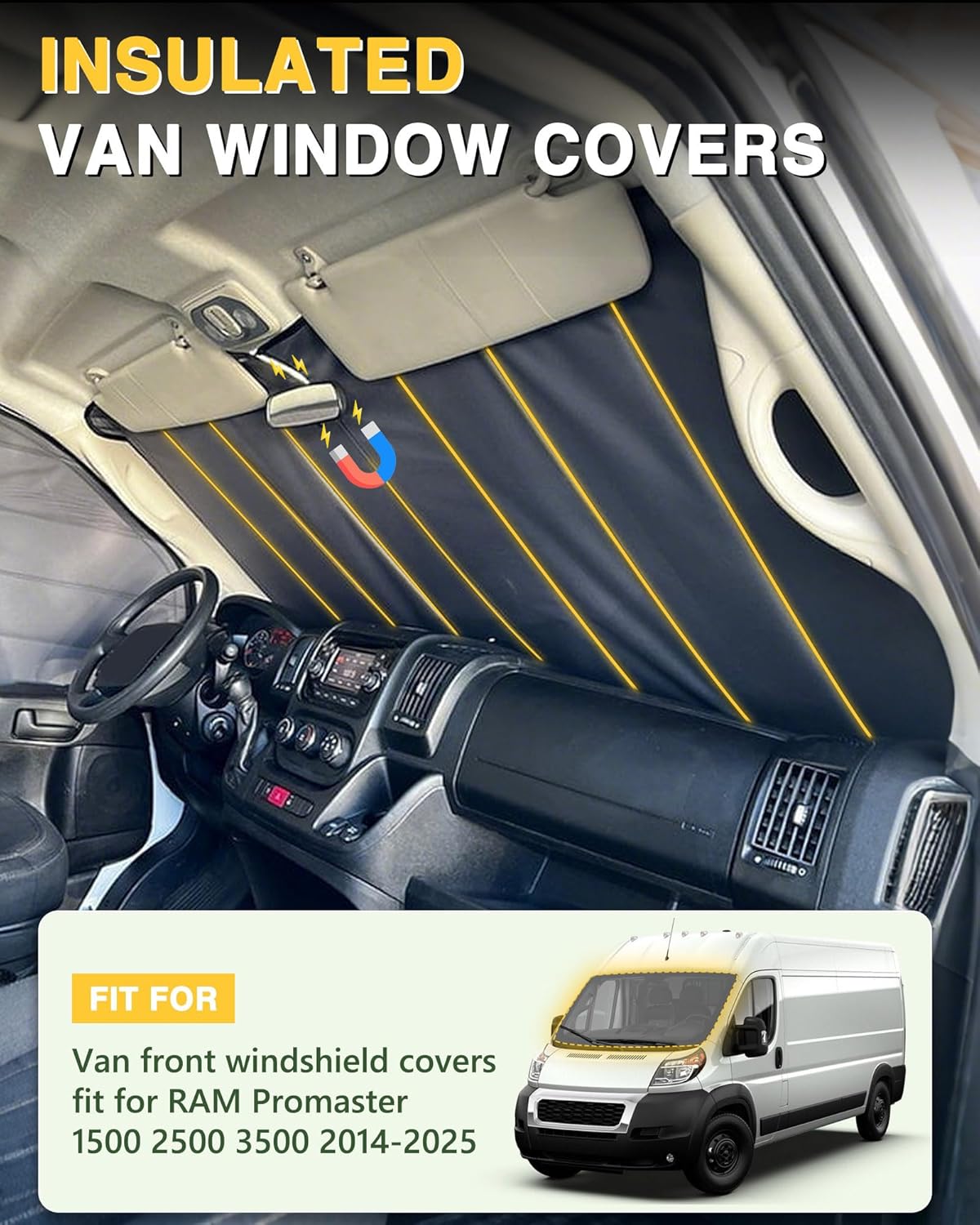 Insulated Blackout Van Windshield Covers for RAM Promaster - MELIPRON