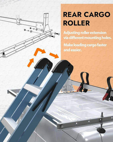 Van Roof Ladder Racks with Rear Roller Bar for 2011-2025 Nissan NV 1500 2500 3500 - MELIPRON