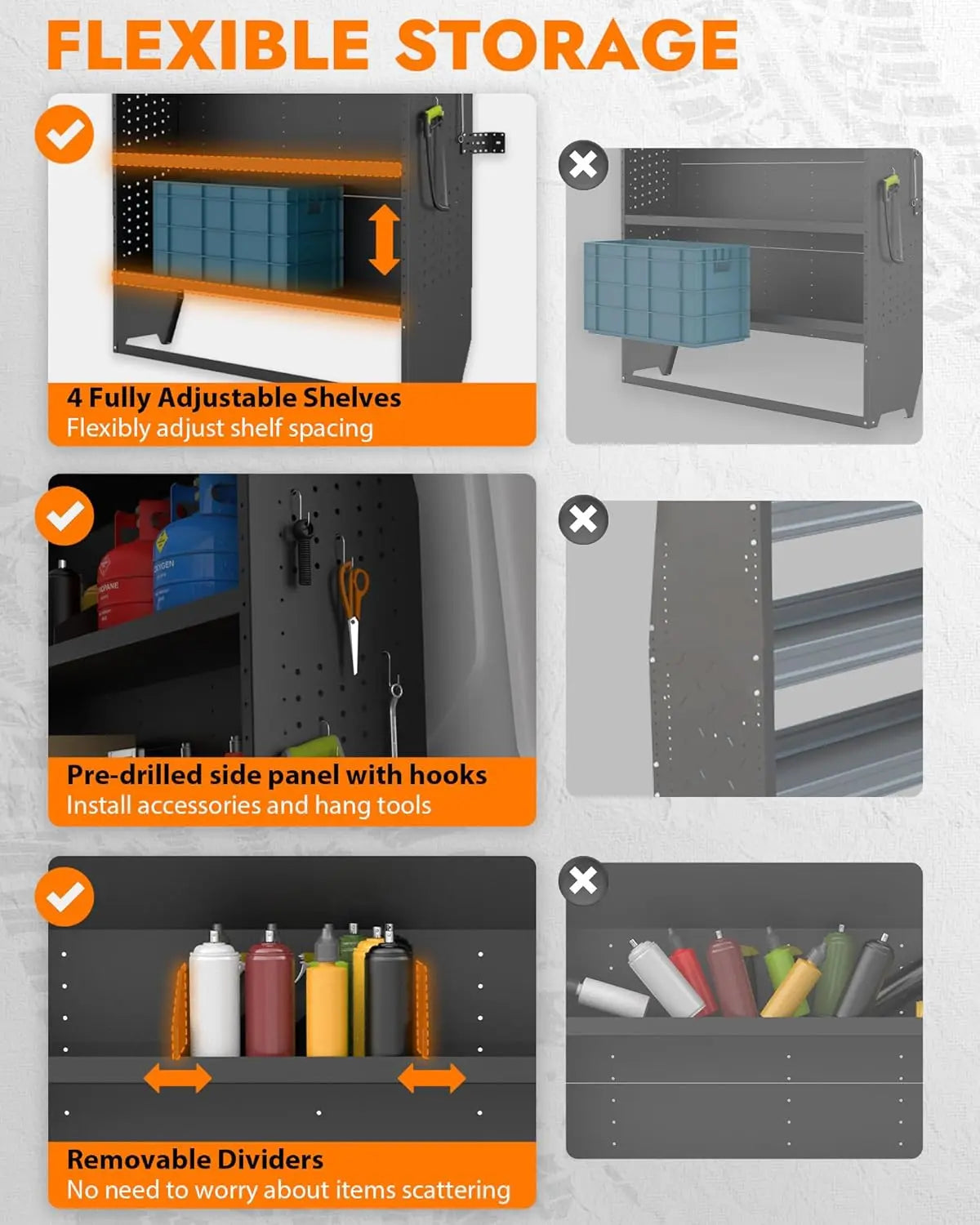 Mid/High Van Roof Steel Cargo Van Shelves Storage - MELIPRON