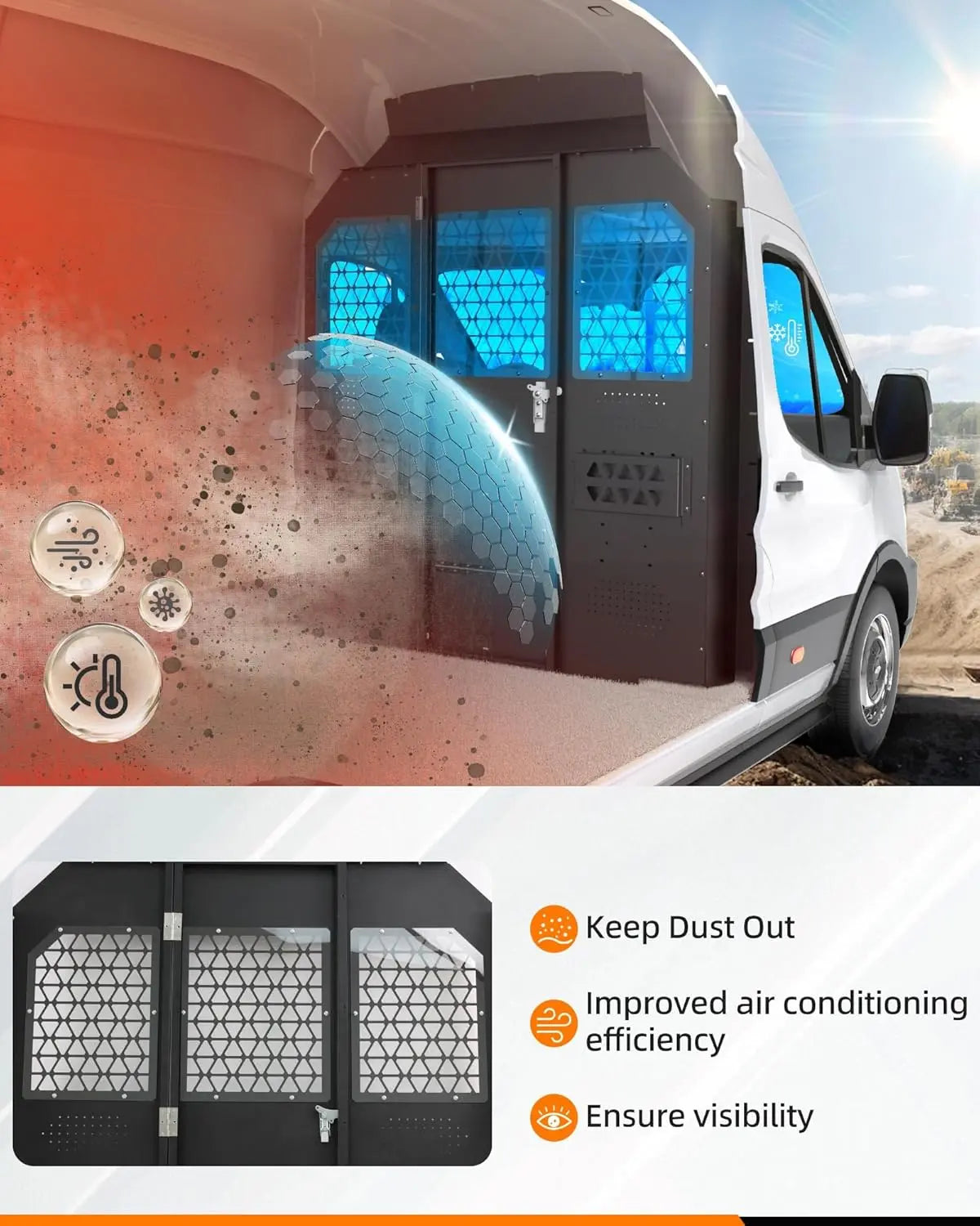 MELIPRON Van Partition Bulkhead Fit for Ford Transit 150 250 350 High Roof with Door Handle