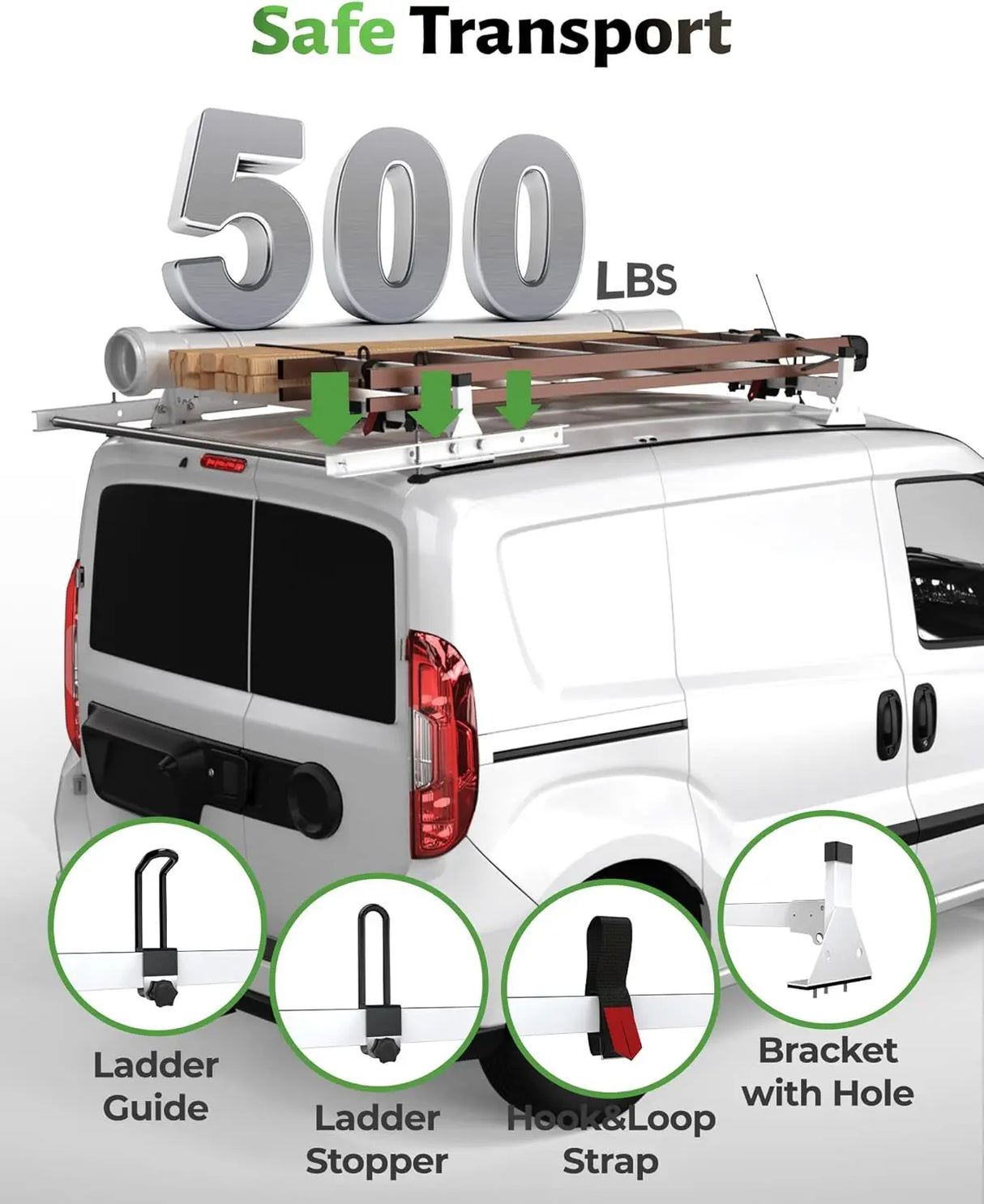 Van Roof Ladder Racks for RAM ProMaster City 2 Bars with Rear Cargo Roller - MELIPRON