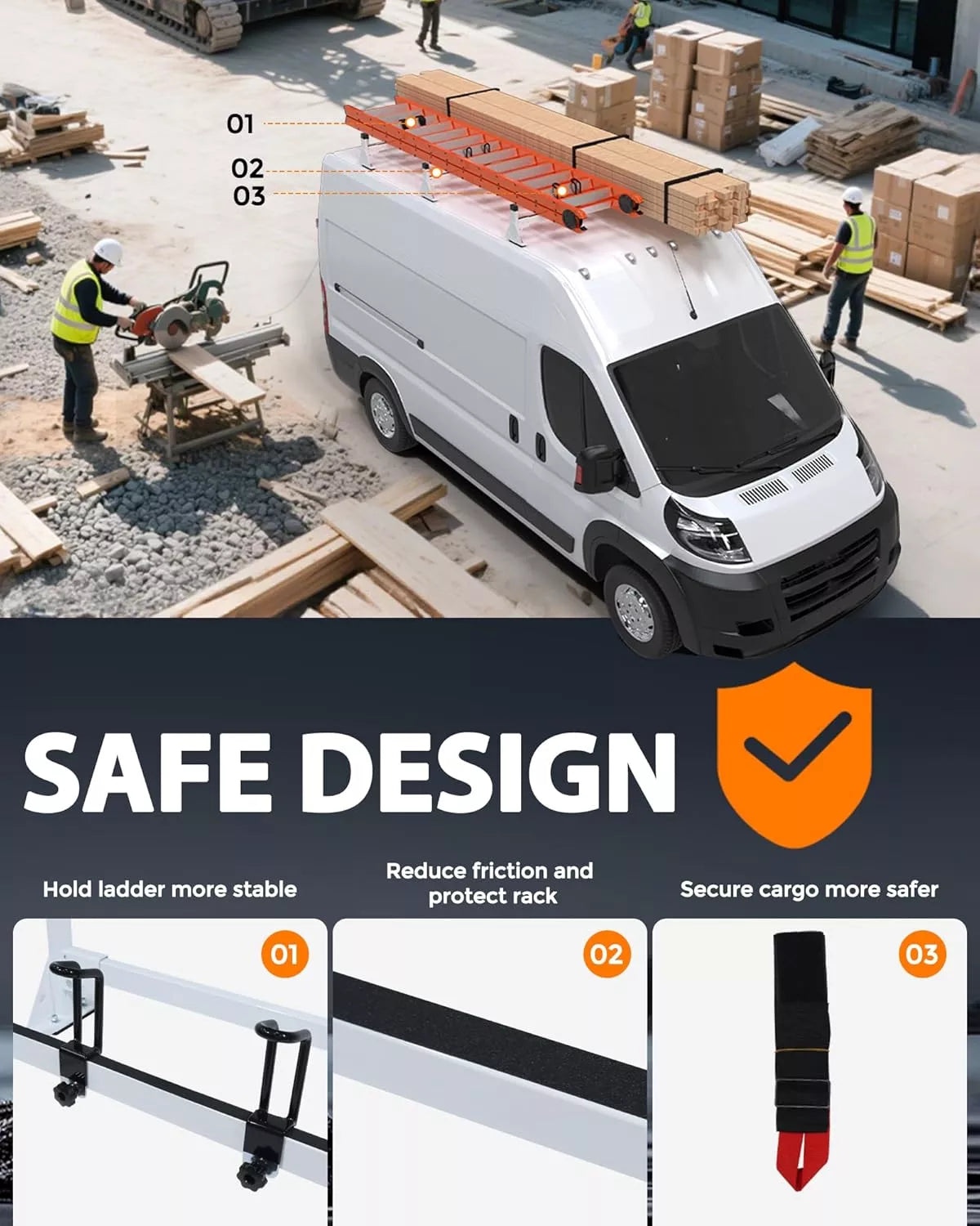 Melipron Van Roof Ladder Racks Fit for RAM ProMaster 2013-On-5