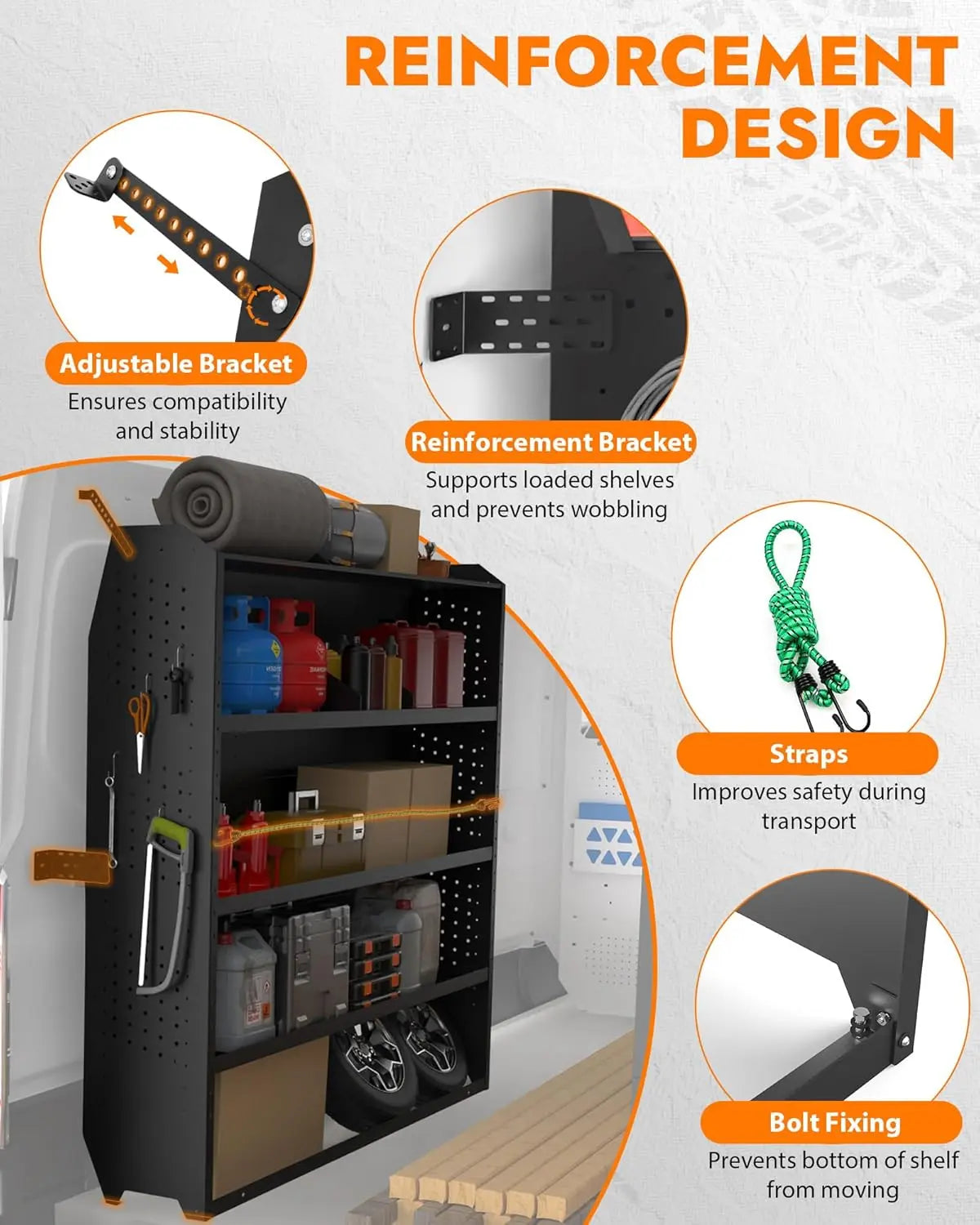 Mid/High Van Roof Steel Cargo Van Shelves Storage - MELIPRON