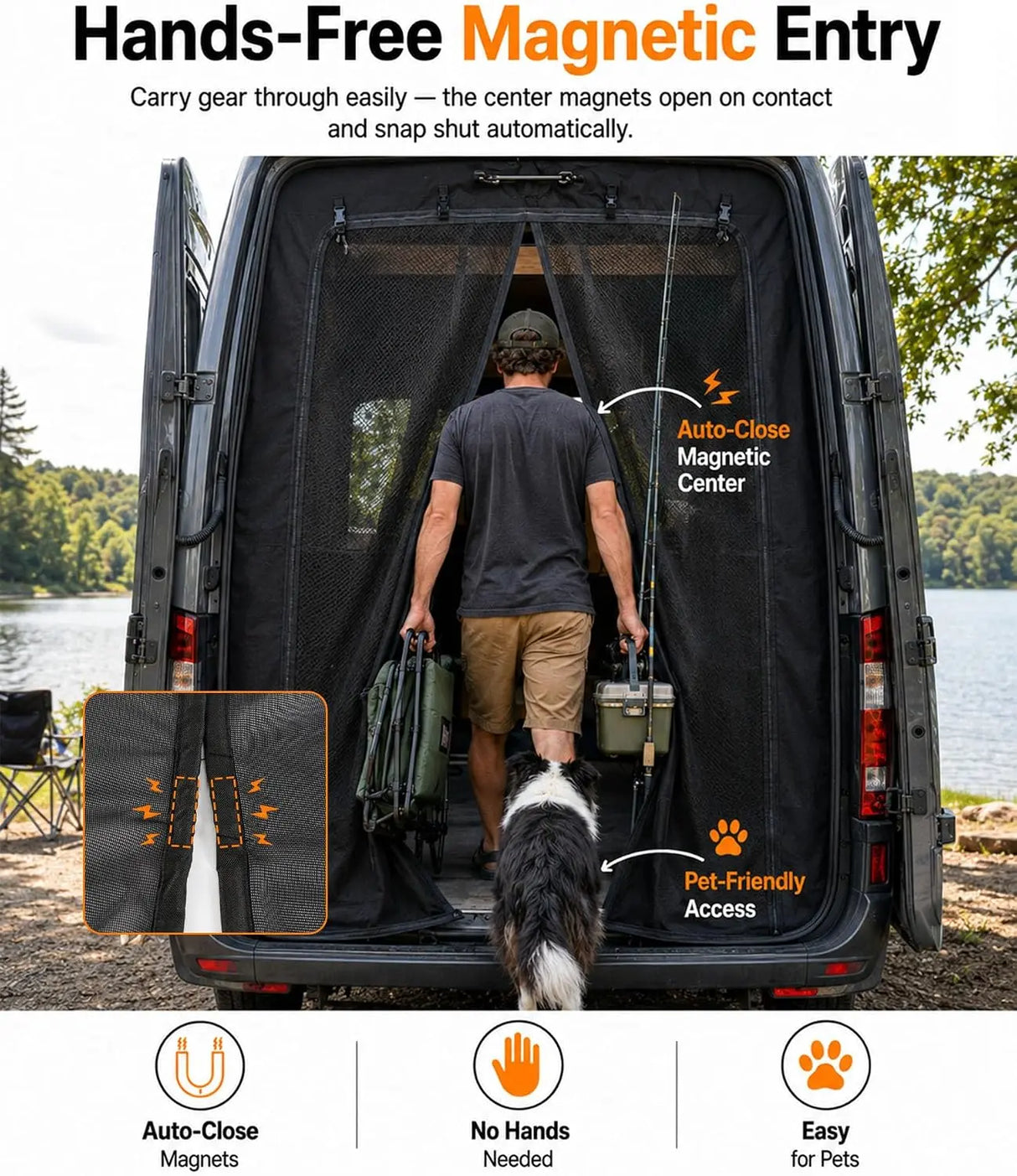 Melipron Magnetic Rear Door Bug Screen with Blackout Panel for Ford Transit High Roof 2015-2026