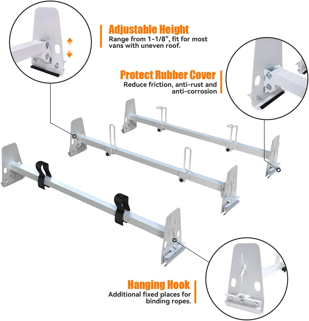Van Roof Rack for Ford E150 250 350 Chevy Chevrolet Express 1500 2500 3500 GMC Savana with Rain Gutters-11
