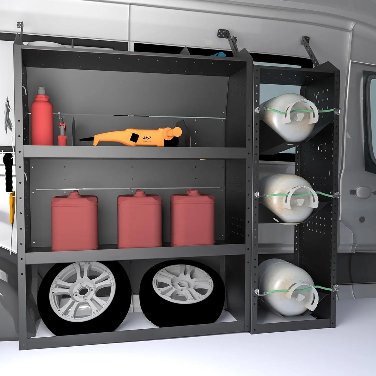 Van Refrigerant Tank Rack Steel Freon Tank Holder - 38" H x 12.2" W x 13" D - MELIPRON