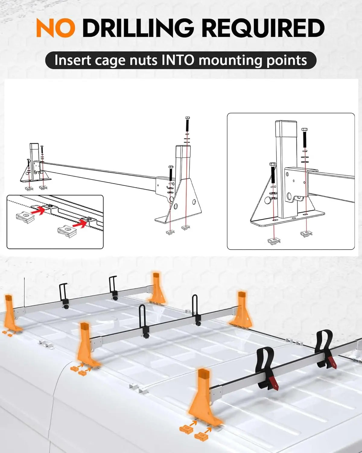 Van Roof Ladder Racks with Rear Roller Bar for 2011-2025 Nissan NV 1500 2500 3500 - MELIPRON