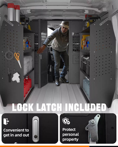 Melipron Van Partition Bulkhead Fit for Ford Transit 150 250 350 Low Roof with Door Handle-2