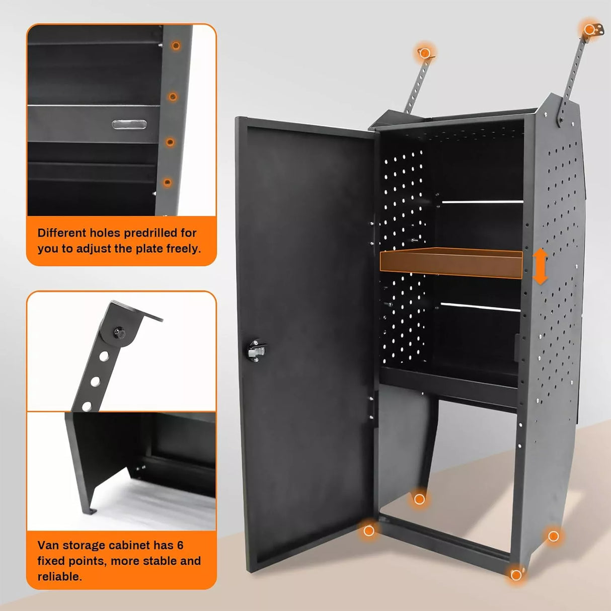 Steel Cargo Van Shelving Storage Lockable Tool Cabinet with 2PCS Hooks Fits for Ford Transit, Promaster, GMC Savana and Full-Size Cargo Vans(16" W x 46" H x 13" D)-2