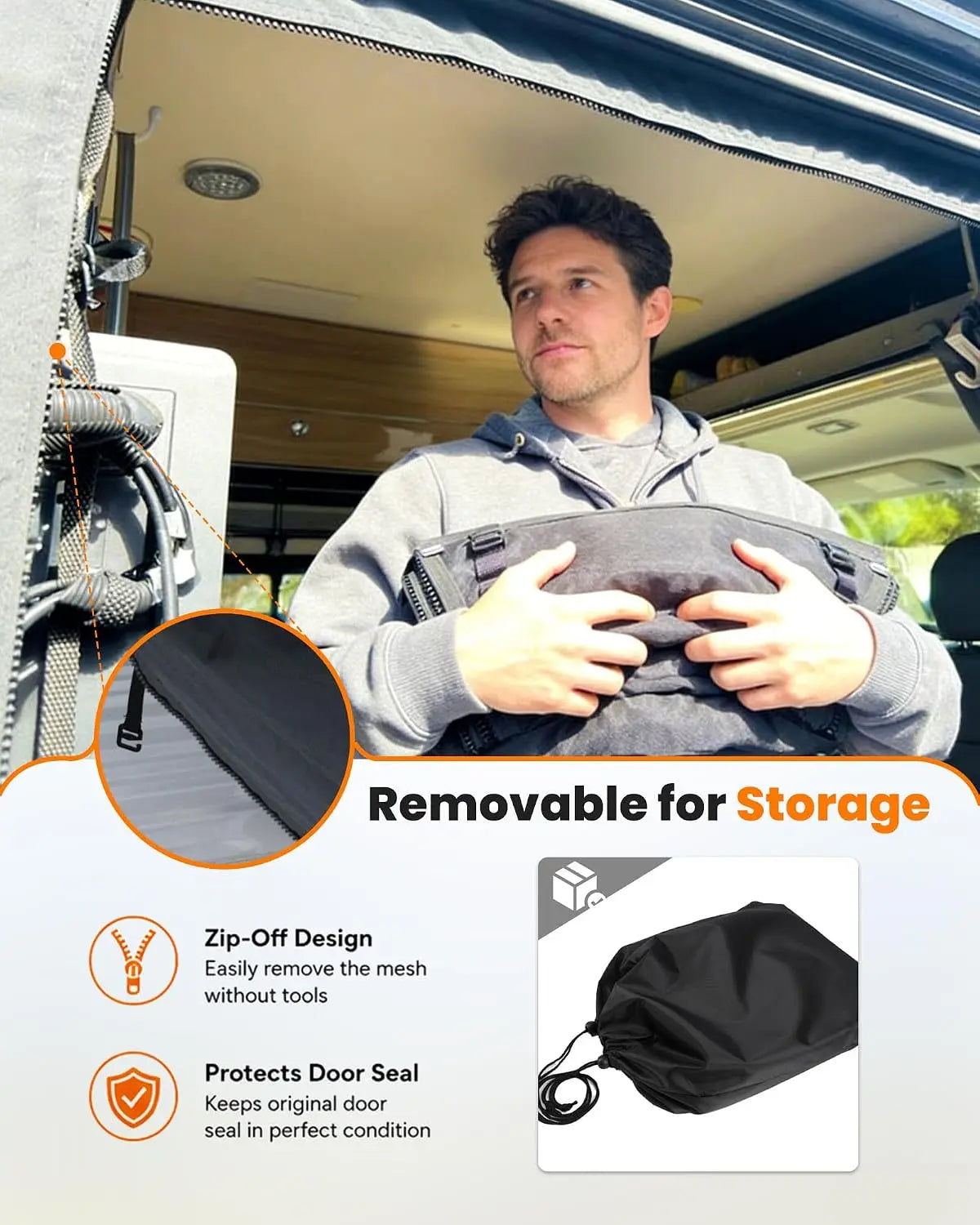 Melipron Magnetic Rear Door Bug Screen with Blackout Panel for Ford Transit High Roof 2015-2026