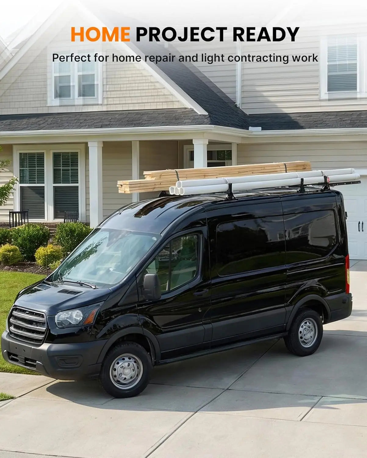 800lbs Van Roof Ladder Rack with Rear Roller Fits for 2015-2025 Ford Transit 150 250 350, Steel Cargo Van Rack with Anti-Rust Coating, Ideal for Transporting Ladders, Pipes-8