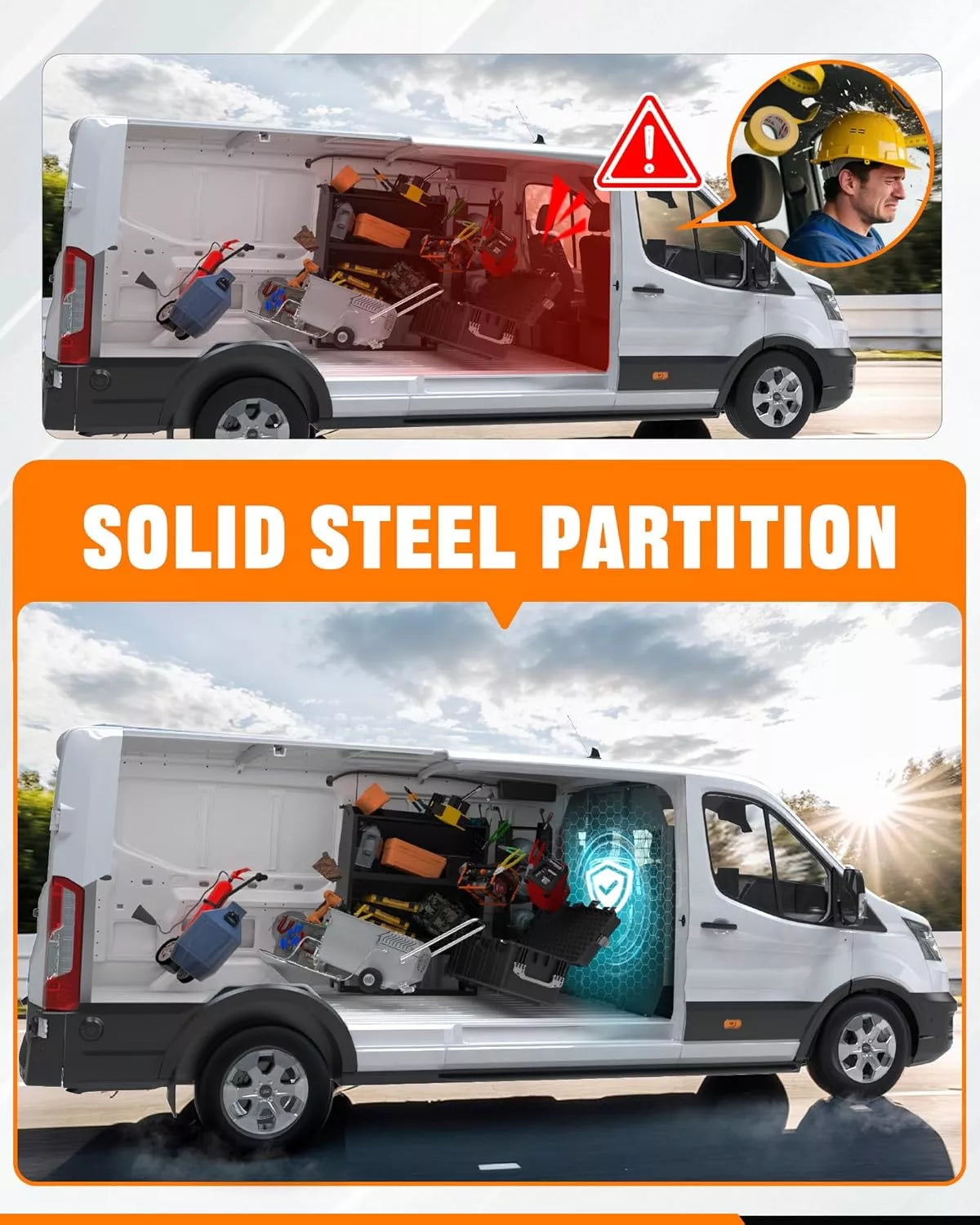 Melipron Van Partition Bulkhead Fit for Ford Transit 150 250 350 Low Roof with Door Handle-5