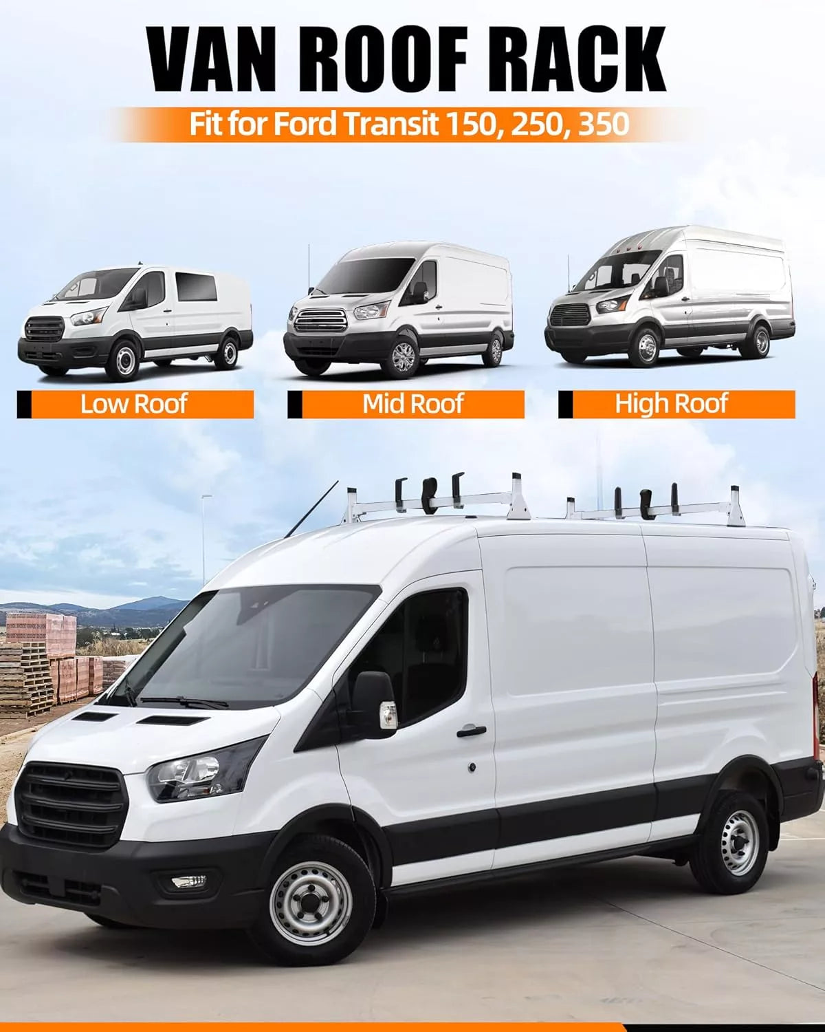 Melipron 2 Crossbars Van Roof Ladder Racks-8