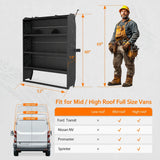Melipron Ford Transit Van Partition & 52″ W x 60″ H x 13″ D Steel Shelving, Fits Transit 150/250/350 Mid-Roof 2014–2026