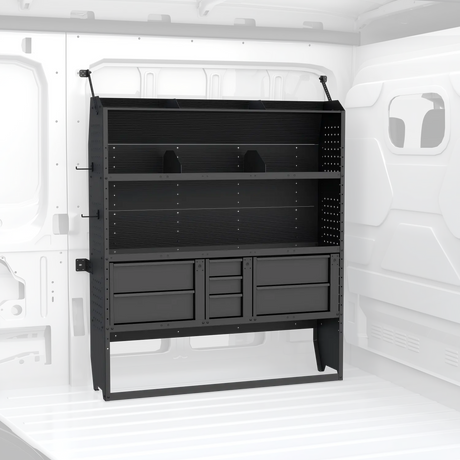 MELIPRON 60"H x 13"D Cargo Van Shelving Storage with Lockable Drawers for Ford Transit, RAM ProMaster, Chevy Express, Sprinter Mid & High Roof -1